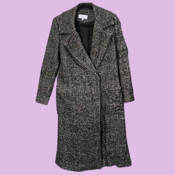 Checked Wool Blend Split Hem Coat - Picture 1 of 4